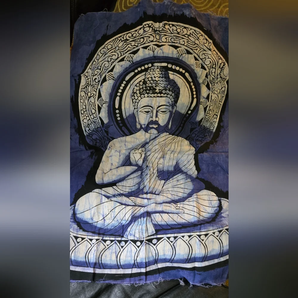 Buddha blue batik cloth banner 22"x32" - Picture 2 of 6